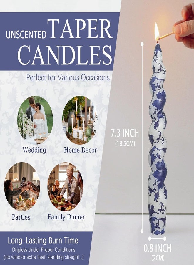 MANNYCOM Spiral Blue and White Taper Candles -7.5 Inch Short Unscented Chinoiserie Design Candlesticks for Weddings Family Gatherings Restaurants Holiday Decorations Elegant Table Candles for Events Set of 2 - Image 5